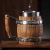 Wood Barrel Beer Mug, 600ml Stainless Steel Liner Stein, Rustic Tankard for Pub Home Bar Pub Party Gift