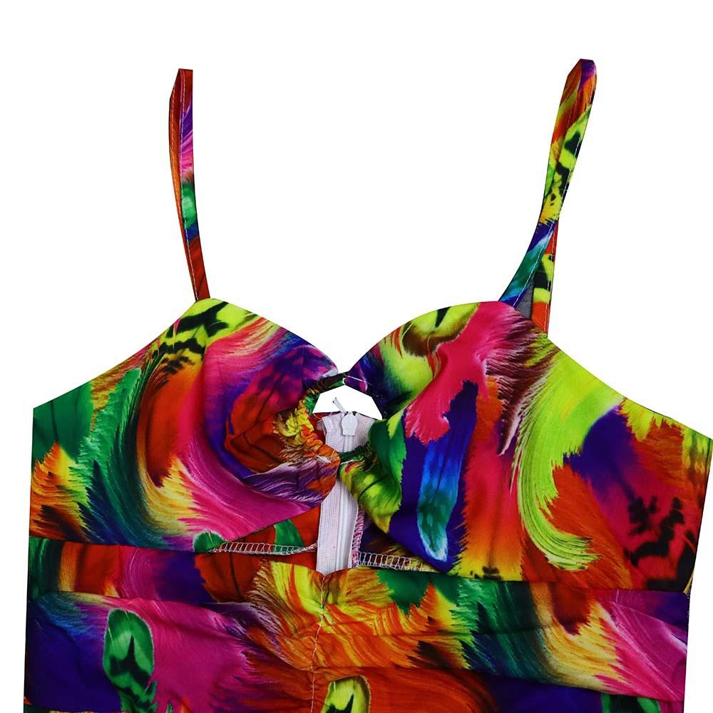 Women's Sexy Spaghetti Strap Colorful Print Maxi Dress, Backless Cut Out High Waist Tiered Beach Vacation Evening Party Gown