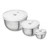 Fresh Save Vacuum Sealer Set of Stainless with Airtight Nesting Japanese Fresh Save & Bowls, 3, S/M/L Steel, Lids, Heat-Resistant, Storage,
