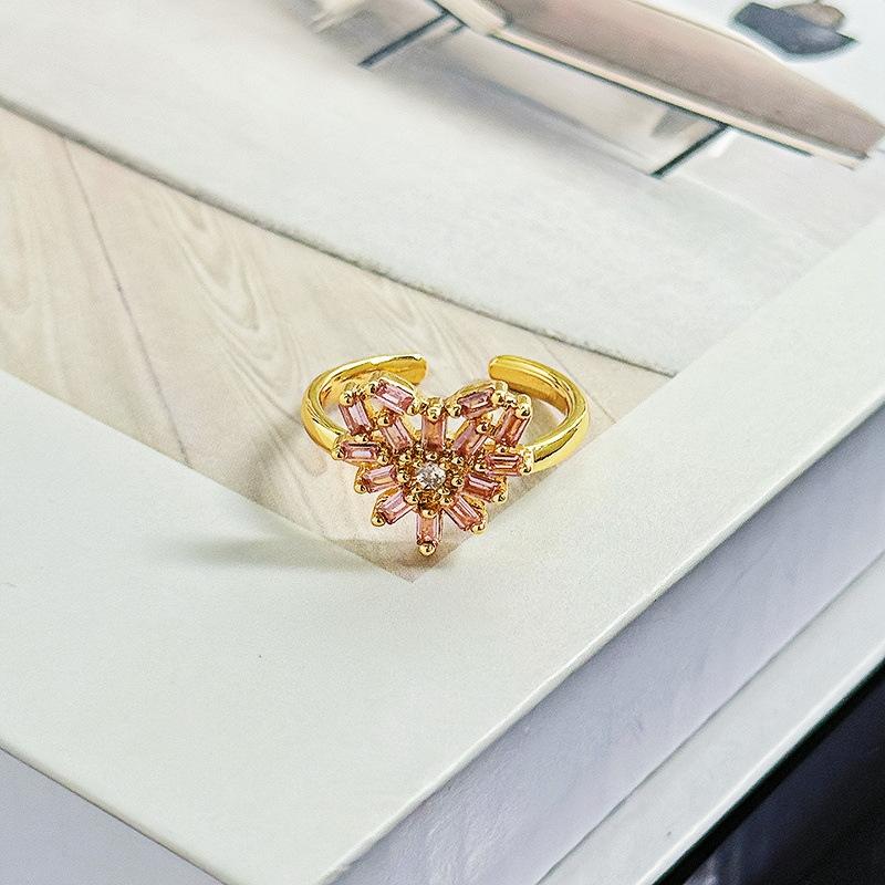 French Retro Temperament Pink Diamond Port Style Open Ring Female Cold Wind Niche High-End Feeling Stacked Index Finger Ring