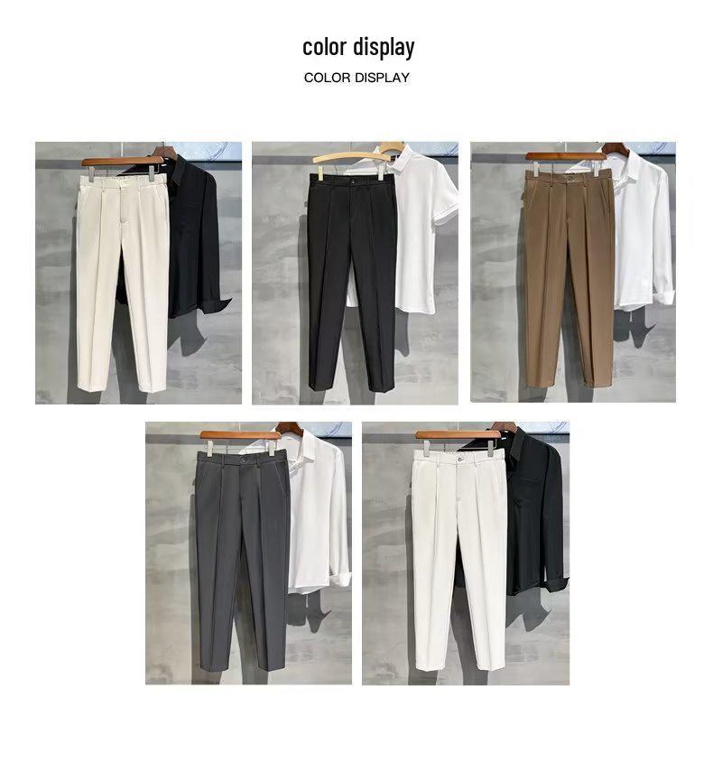 Men's Slim Summer Nine-Point Suit Trousers - Lightweight and Trendy