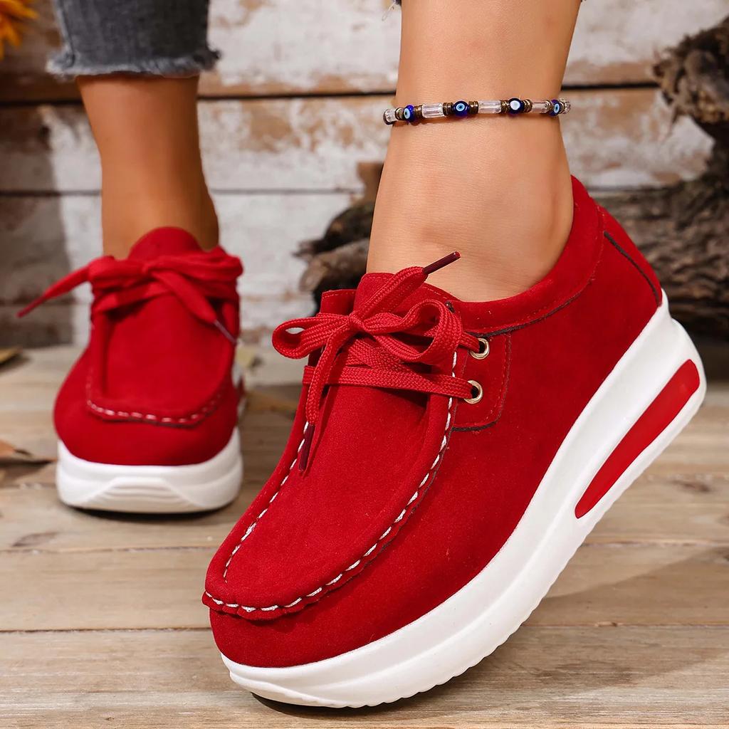 Solid Color Thick Bottom Lace Up Walking Women's Shoes Female Breathable Non Slip Platform Shoes Chunky Sneakers Women