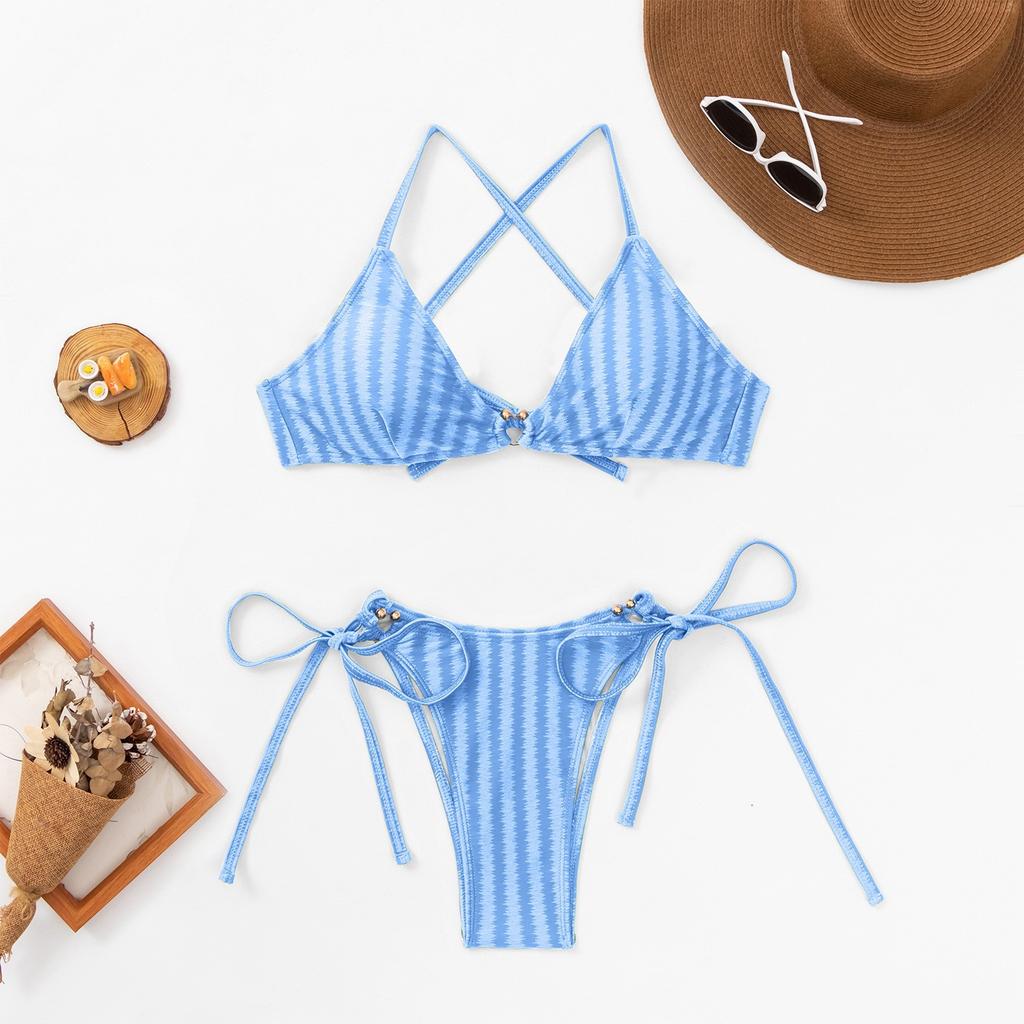 1011 new bikini women's split swimsuit popular in Europe and America, sexy striped printed swimsuit