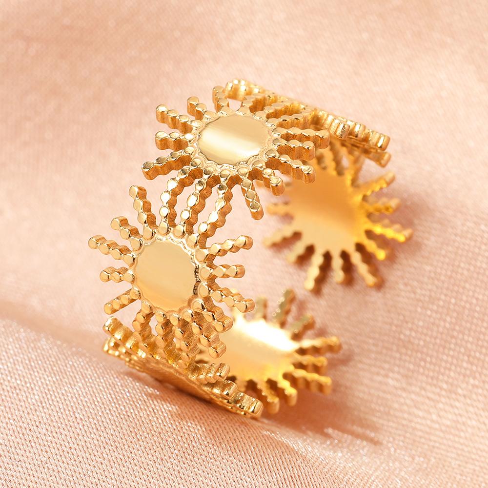 Stainless Steel Rings Vintage Geometric Hollow Adjustable Open Ring Fashion Statement Sun Rings For Women Zircon Banquet Gifts