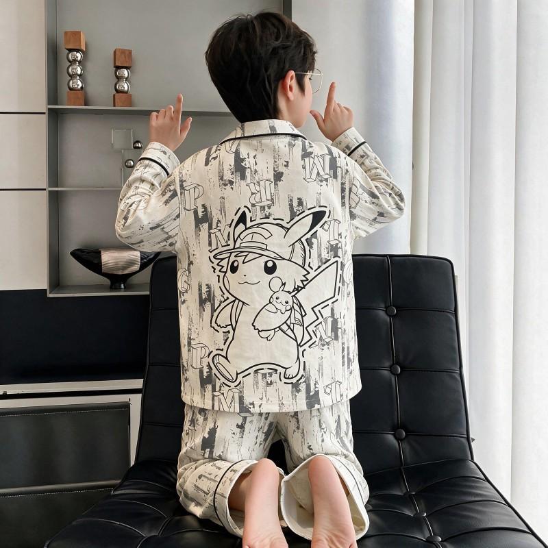 Boys Cotton Pajama Set Long Sleeve Thin Sleepwear Cartoon Print Hoodie Style Home Wear Kids 8
