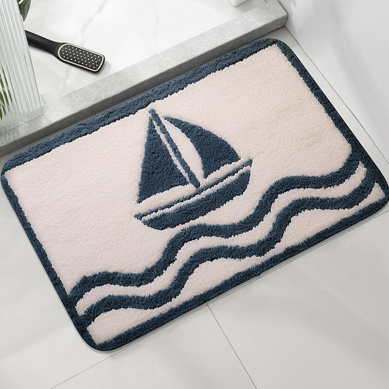 Tapis de sol de salle de bain Motif Loup Coquillage, Tapis antidérapant pour salle de bain, Tapis décoratif moderne, Tapis absorbant pour les pieds, Lavable en machine 50X80CM