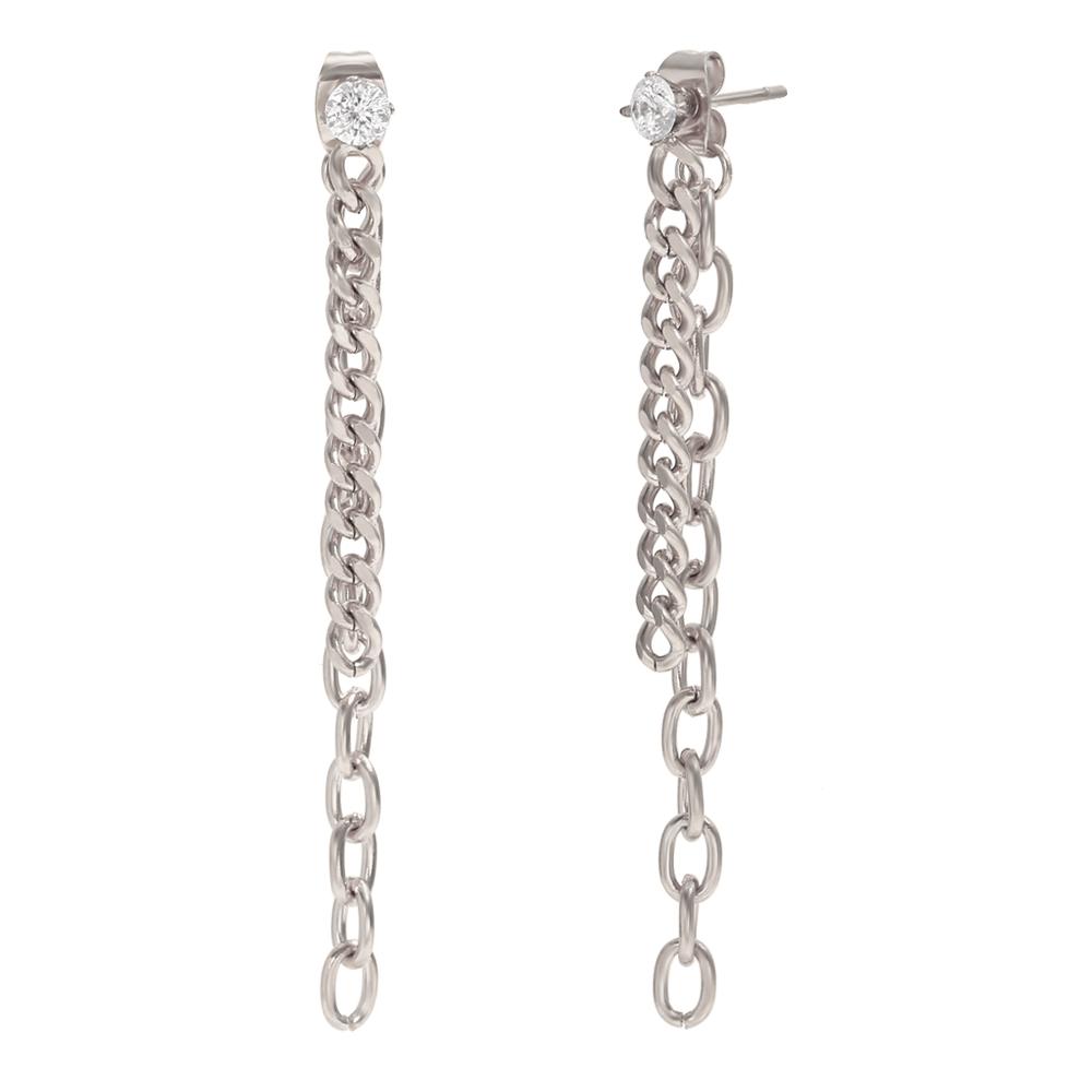MamacitaSlay Minimalist Round Zircon Two Chain Tassel Earrings Daily Waterproof Titanium Stainless Steel Jewelry Woman