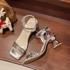Leather Thick Heel Sandals Women's Summer New Mid-heel Fashion Rhinestone Versatile Skirt Temperament High Heels