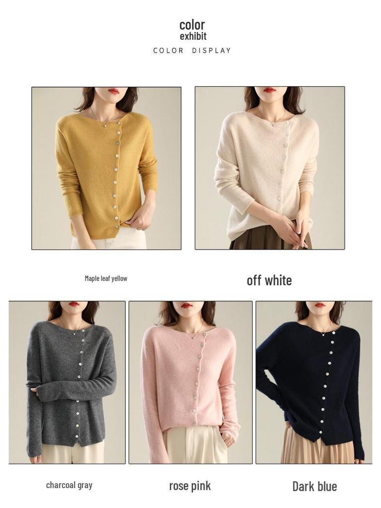 Women's 2025 Spring/Autumn Single-Breasted Cardigan - Thin Knit Low Round Neck Sweater