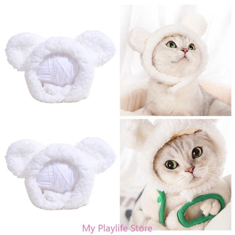 Pet Cat Cap Bear Ear Cat Hat Winter Warm Plush Pet Headwear Cosplay Photo Prop Kitten Puppy Party Costume Cat Accessories