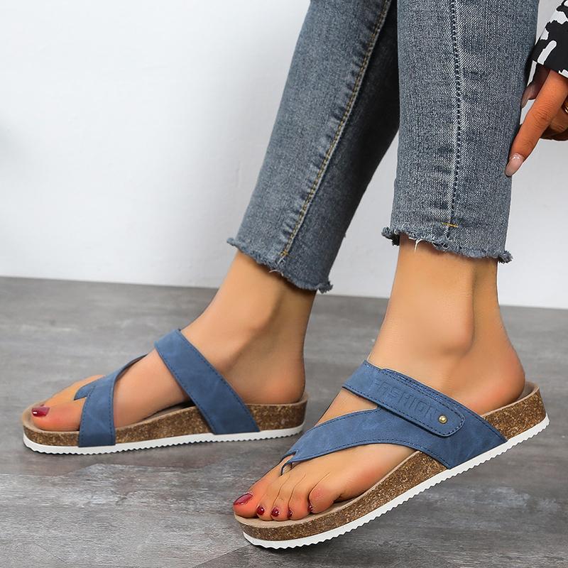 Fashion Fashion Cork Women Sandals New Soft Sole Suede Mules Slippers with Arch Support House Open Toe Flats Outdoor Beach Slide Shoes