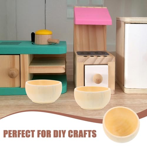 STOBOK Set of 5 Wooden Mini Bowls, 2.2" x 1.2", Unpainted, Smooth Surface for Handmade Crafts, Perfect for Kids' Painting and DIY