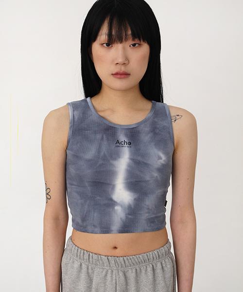 Acho Tie-Dye Asymmetrical Shoulder Crop Sleeveless_Deep Blue Free