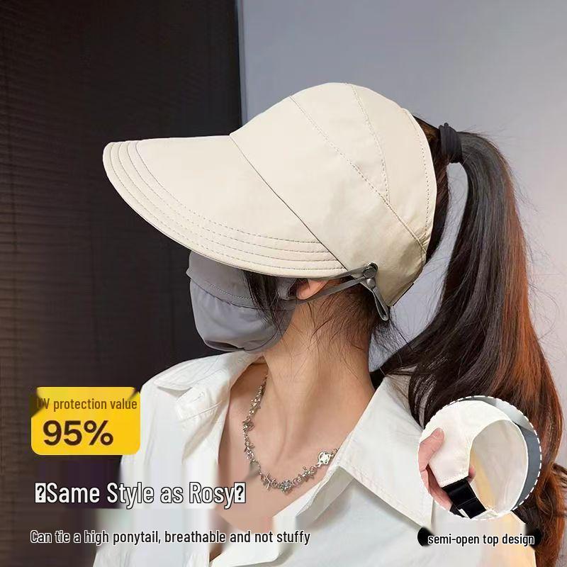 Women's UV Protection Facekini: Removable Ice Silk Mask with Brim, Full Face & Neck Shield.