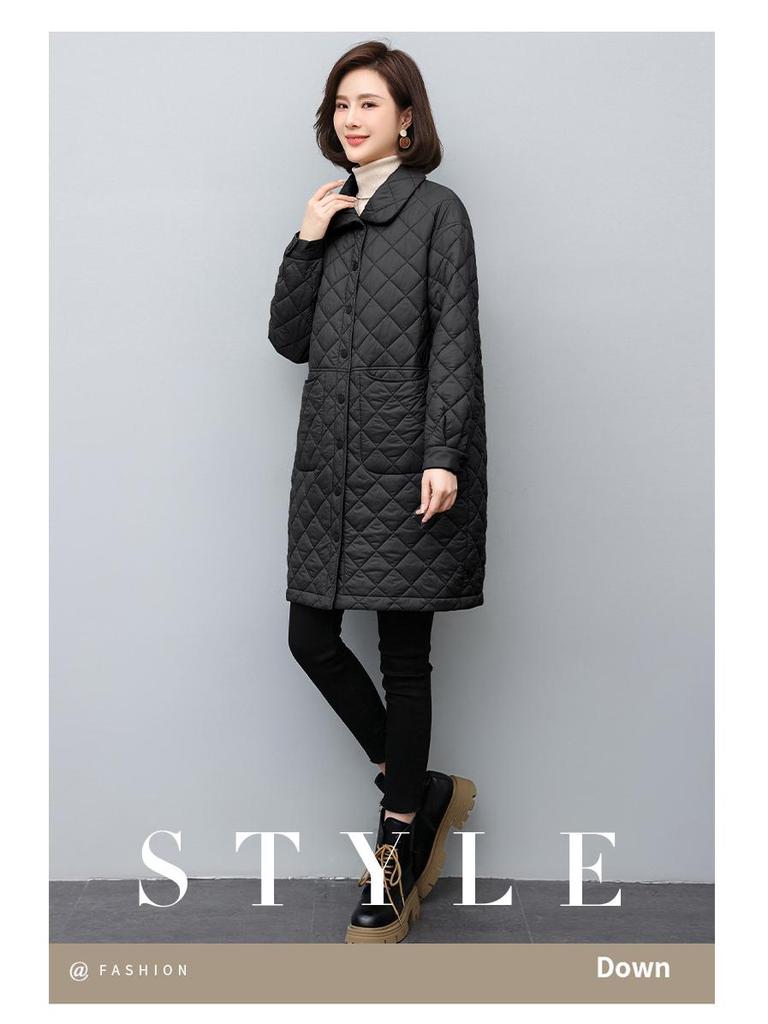 Women's Mid-Length Diamond Quilted Cotton Jacket for Early Autumn/Winter 2024 - Lightweight Outerwear for All Ages