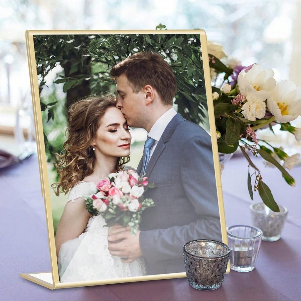 6/12pcs Acrylic Gold Sign Holder Picture Frames Table Number Holders For Wedding Office Store Restaurant Art Photos Display