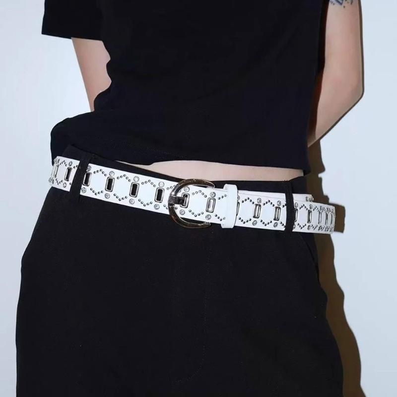 Sparkling Rhinestones Decors Punk Belt Adjustable Waist Strap For Jeans Pants And Dresses Hiphop Dancing Waist Band