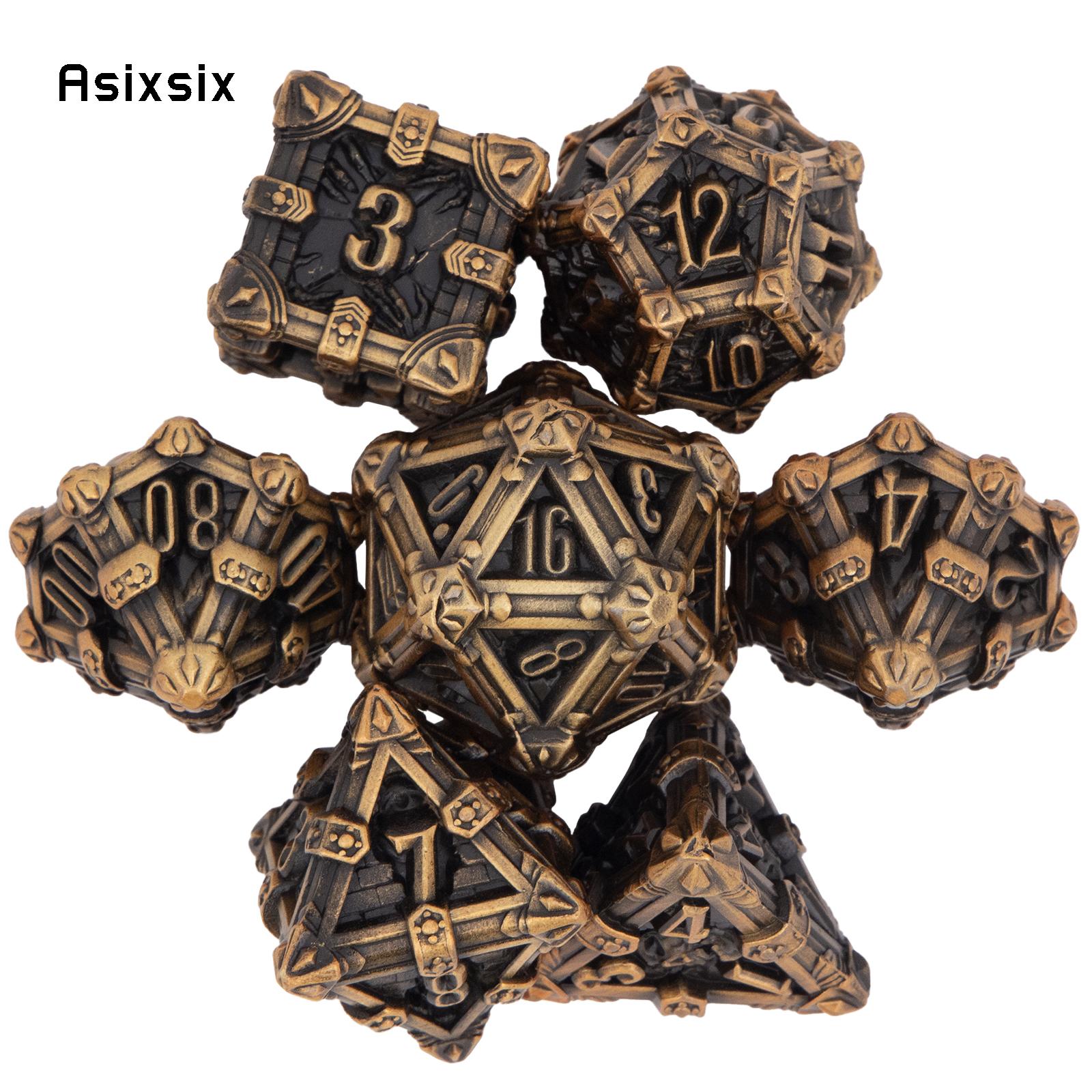 Metal Dice Perfect for Tabletop Rpgs and Card Games 7 Pcs Yellow Skull Dice Solid Metal Polyhedral Dice Role-Playing RPG