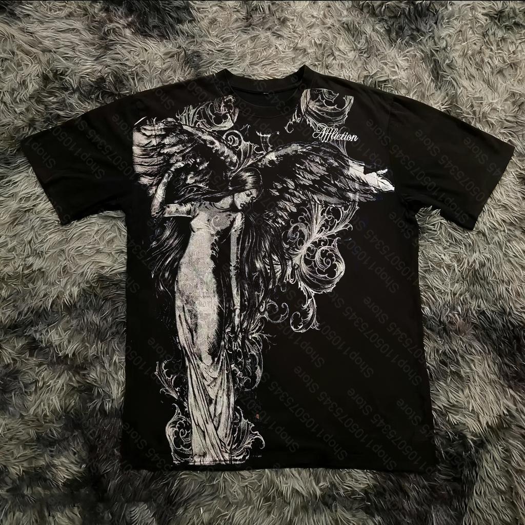 Classic Y2K Gothic Style Tshirt Print Oversized T Shirt High Street Shirts Gothic Round Neck Cotton Tops New Unisexs Women T Shirt