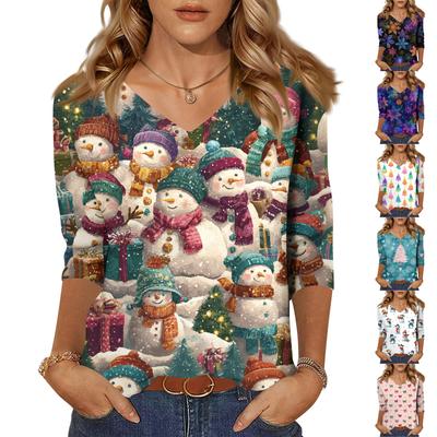 Dames Tops Driekwart Mouw Shirt V-hals Los Casual Shirt Print T-shirt