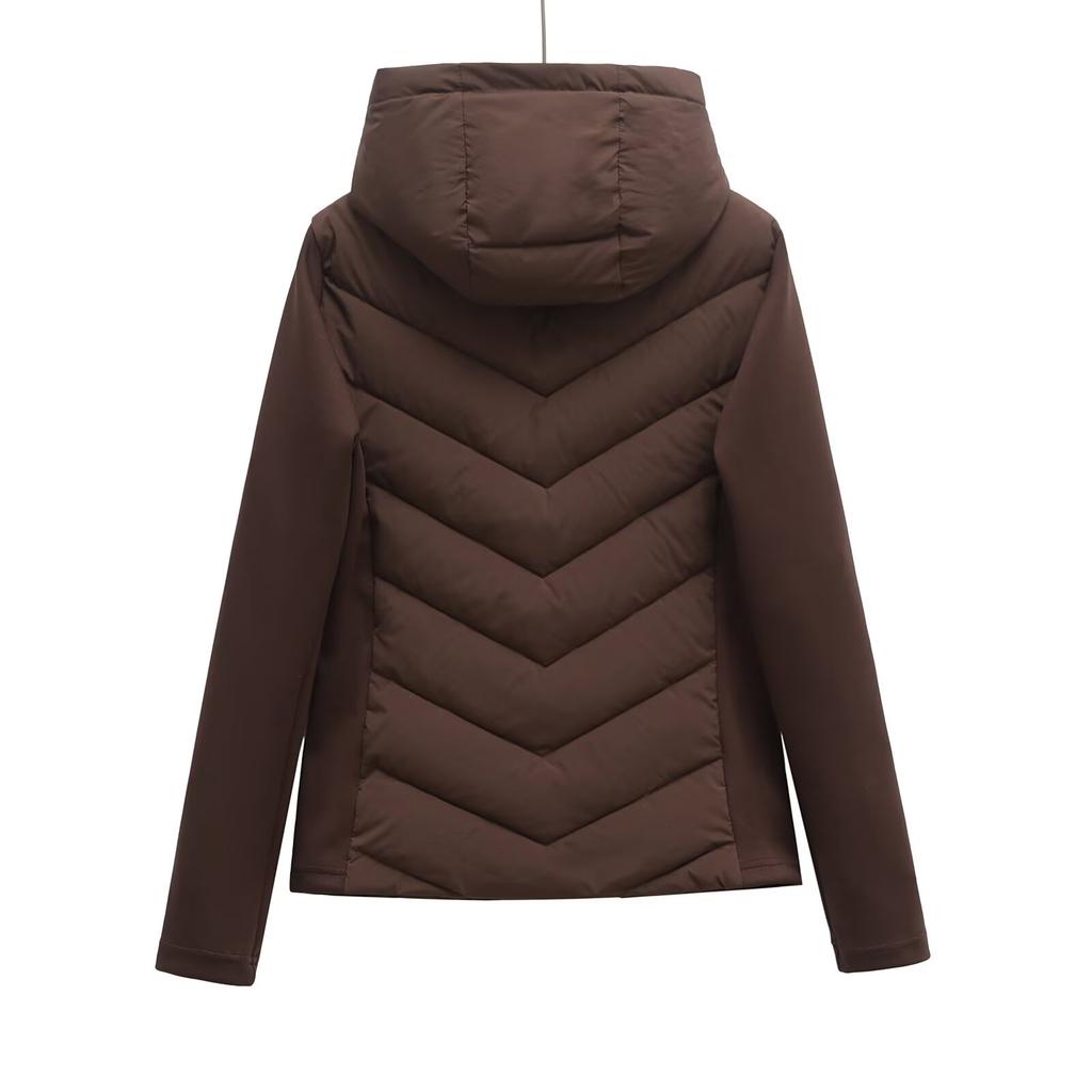 Chaquetas con Capucha de Algodón de Aire Patchwork Elegantes para Mujer Otoño Invierno Parkas Deportivas Abrigos Cálidos de Corte Ajustado para Dama