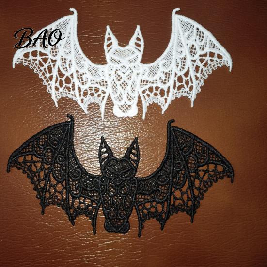 Durable Fabric Patches 2PCS Halloween Bat Embroidered Patch, Lace Gothic Wing Design Long-lasting DIY Clothing Badges, for Backpacks Jeans Jackets
