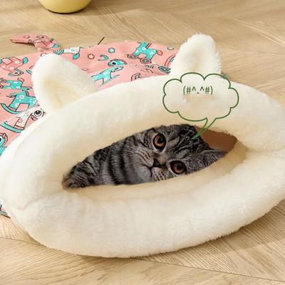 Indoor Comfortable Pet Snuggle Sack Cat Sleeping Bag Fleece Cotton Pet Supplies Winter Cat Bed Cave With Ears Warm Bed Dogs Cats