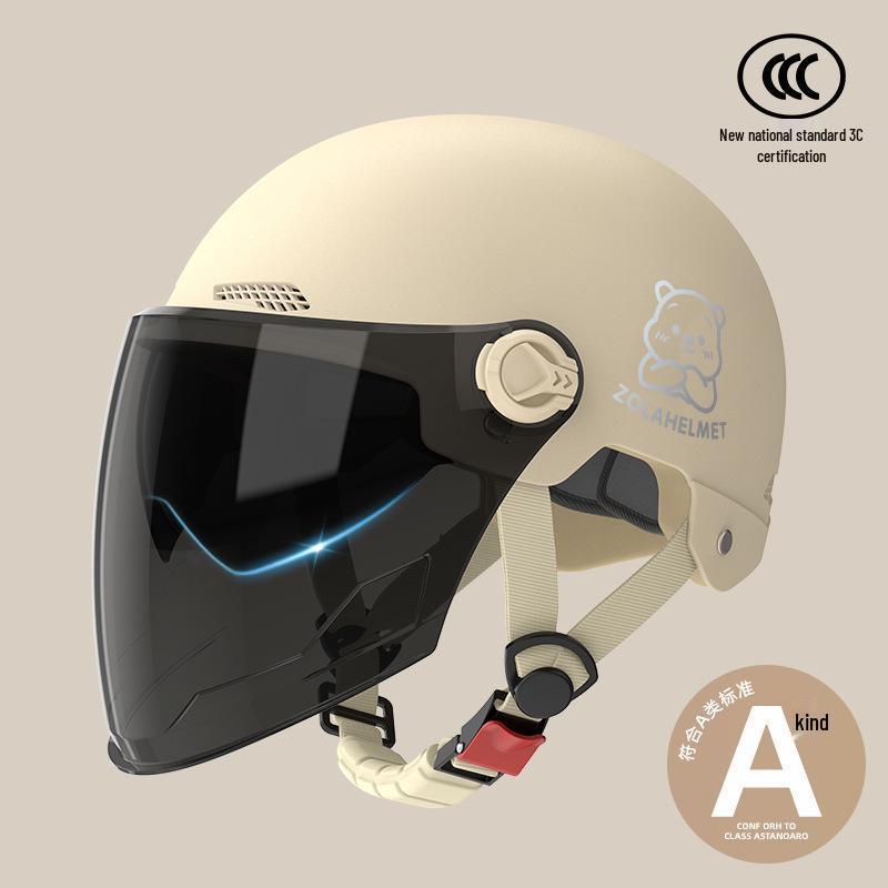 Women's Bear Head Electric Scooter Half Helmet with Sun and Ear Protection, Lightweight, Ventilated, and Warm for Winter.