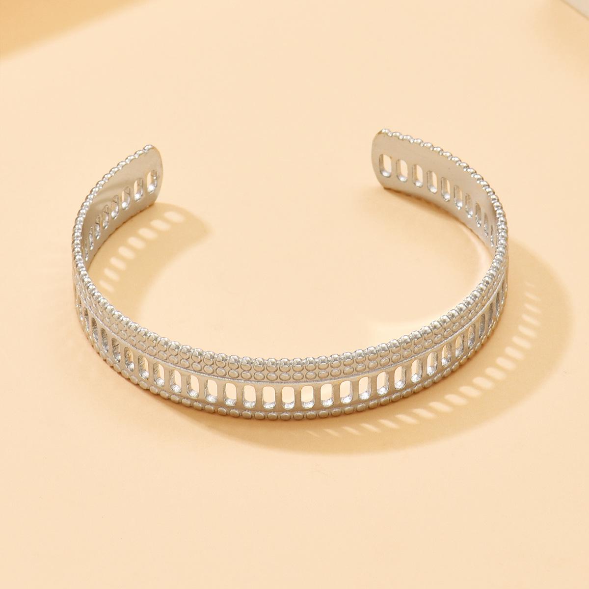 French Retro Geometric Stainless Steel Women s Bracelet – Elegant Hollow Metal Open Bangle Jewelry.