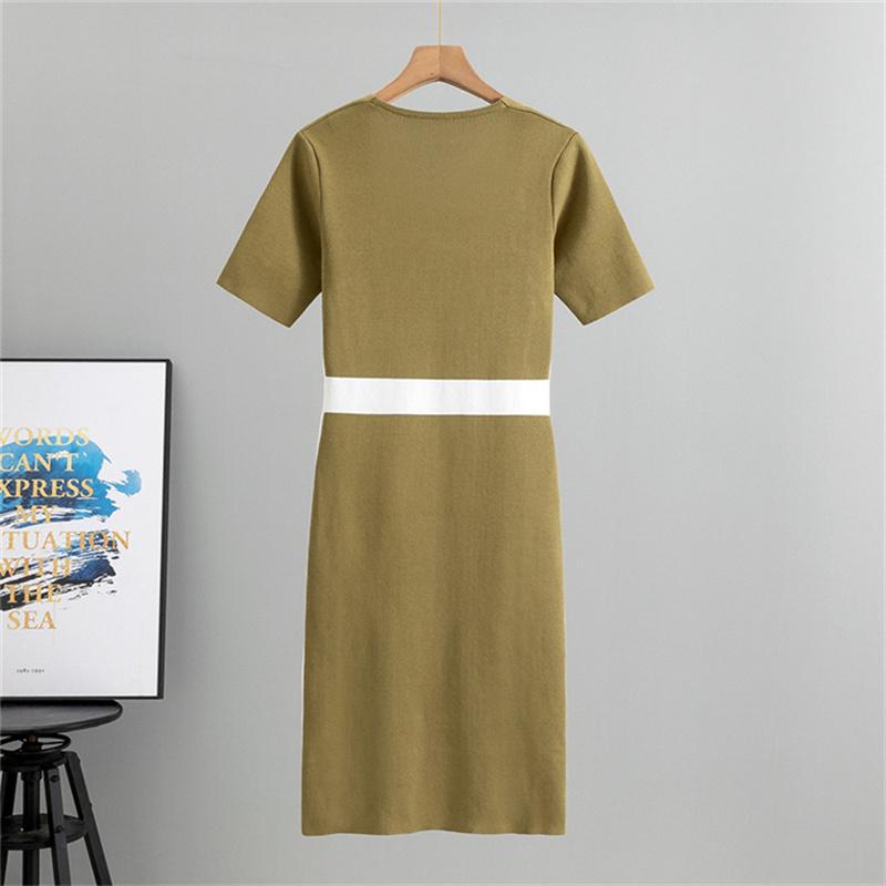 Summer Women's Square Neck Bag Hip Skirt Striped Short Sleeved Knitted Slim Fit Dress