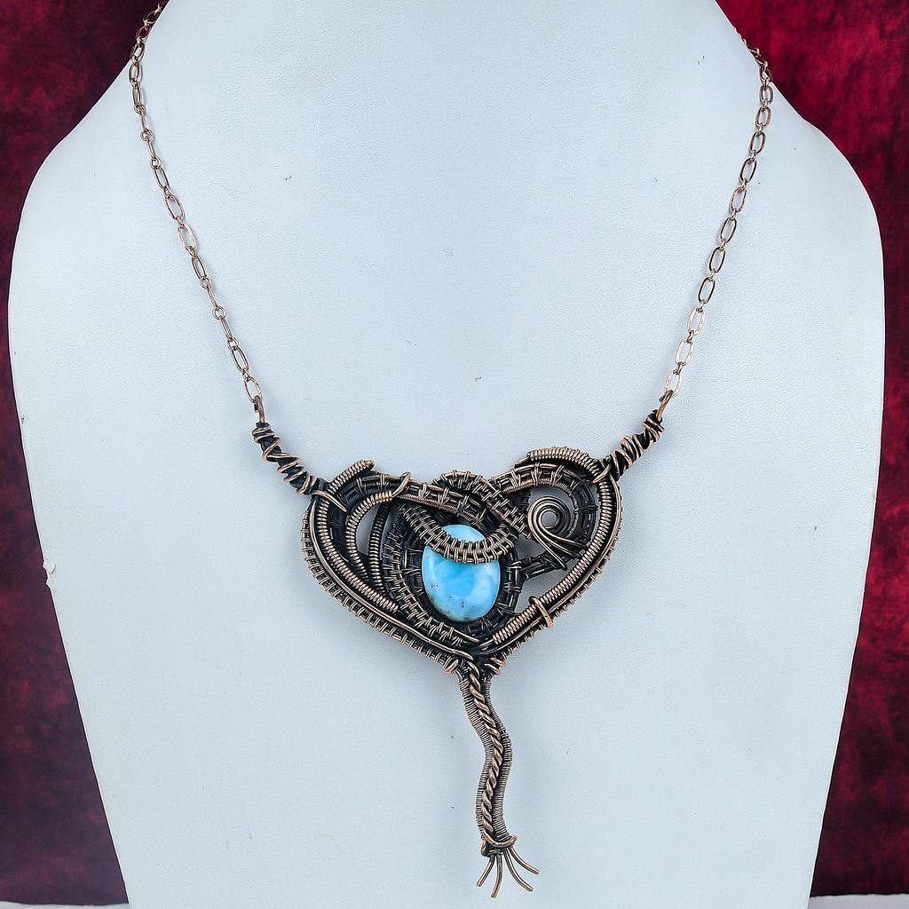 Larimar Pendant Copper Wire Wrapped Pendant Handmade Jewelry Gemstone Pendant