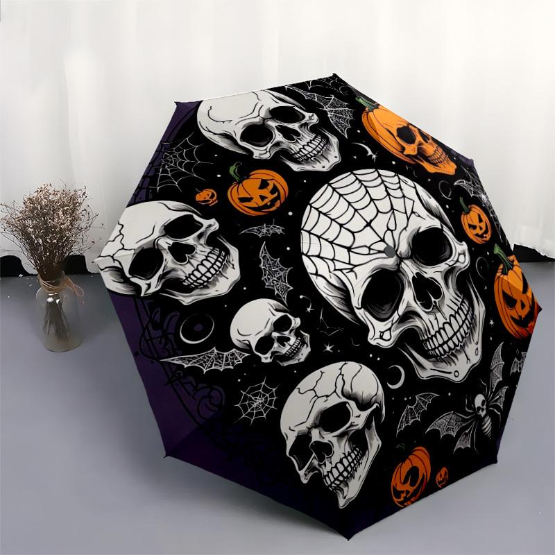 1pc Halloween Skulls Pumpkins Spider Web Umbrella with Plastic Handle,Suitable for All Seasons Home Travel Outdoor UmbrellaDD1508