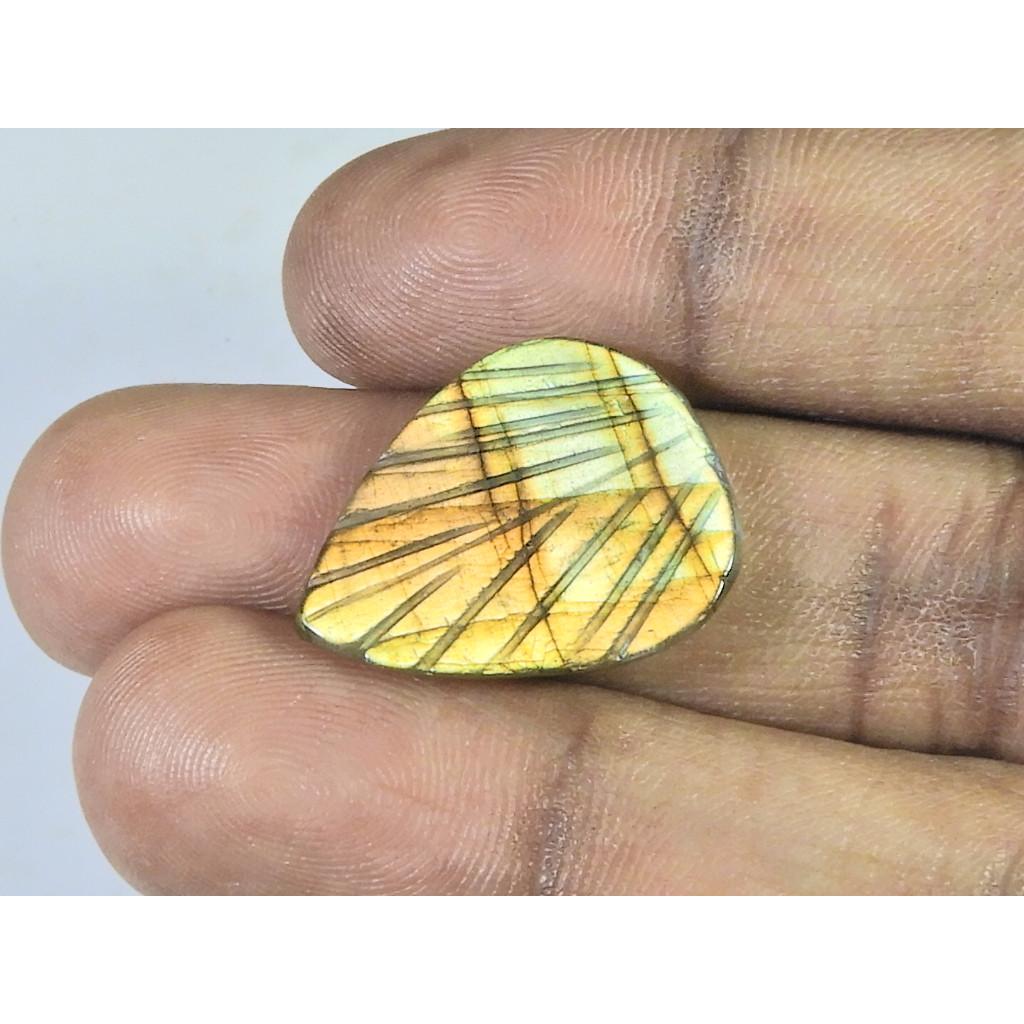 10Cts.Natural Labradorite Carving Pear Cabochon Loose Gemstone 19X24X02MM B-374