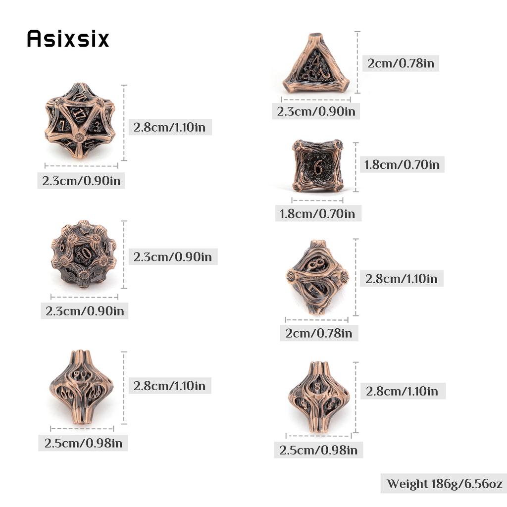 7 Pcs Copper Tree Stump Root Metal Dice Solid Metal Polyhedral Dice Set Suitable for Role-Playing RPG  Board Game Card Game