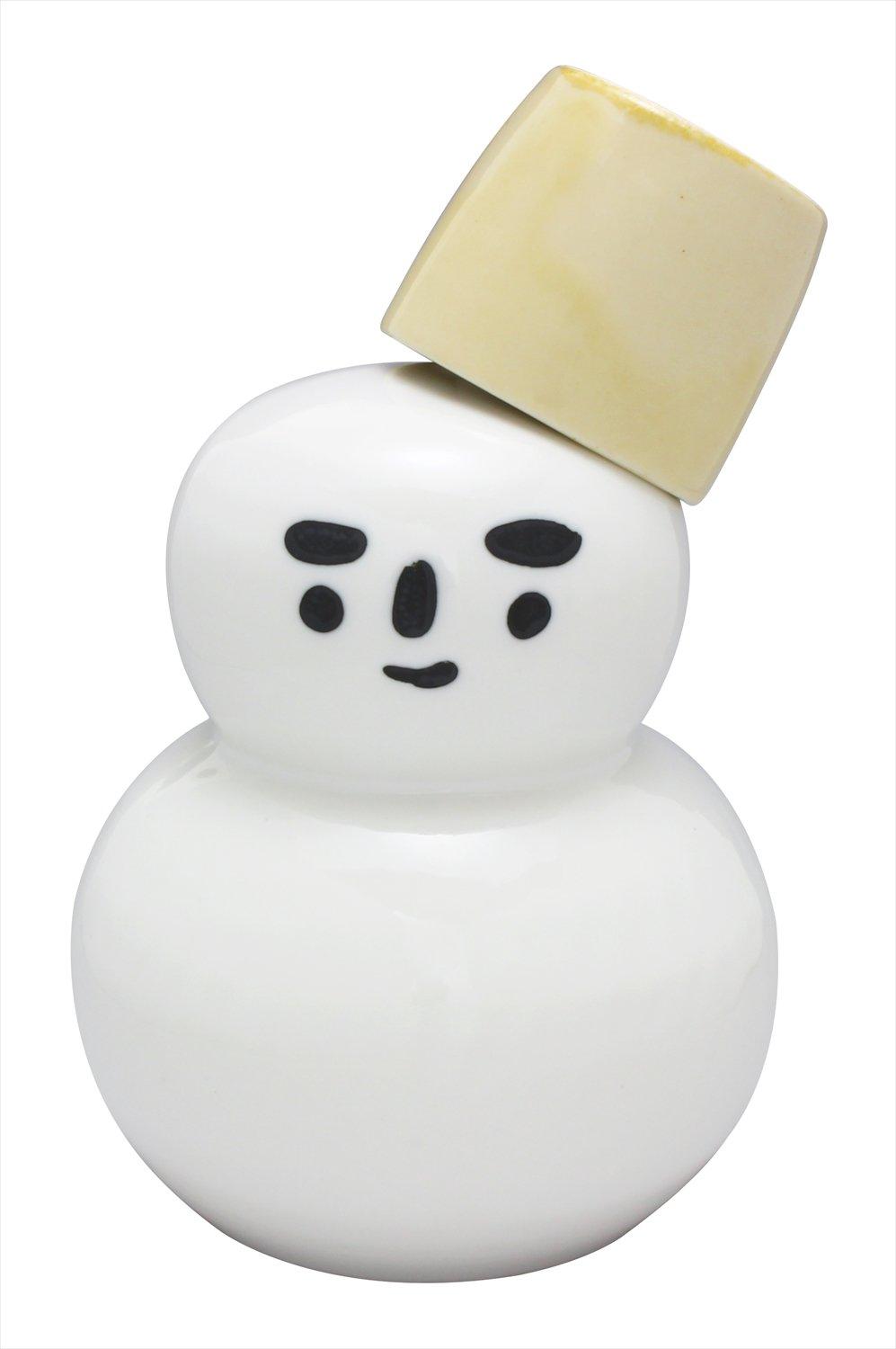 Casual Life Sake Bottle Set Mino Ware Snowman Design Bucket K12328 Set of 2 (White & Brown) - (Brown Cup) -