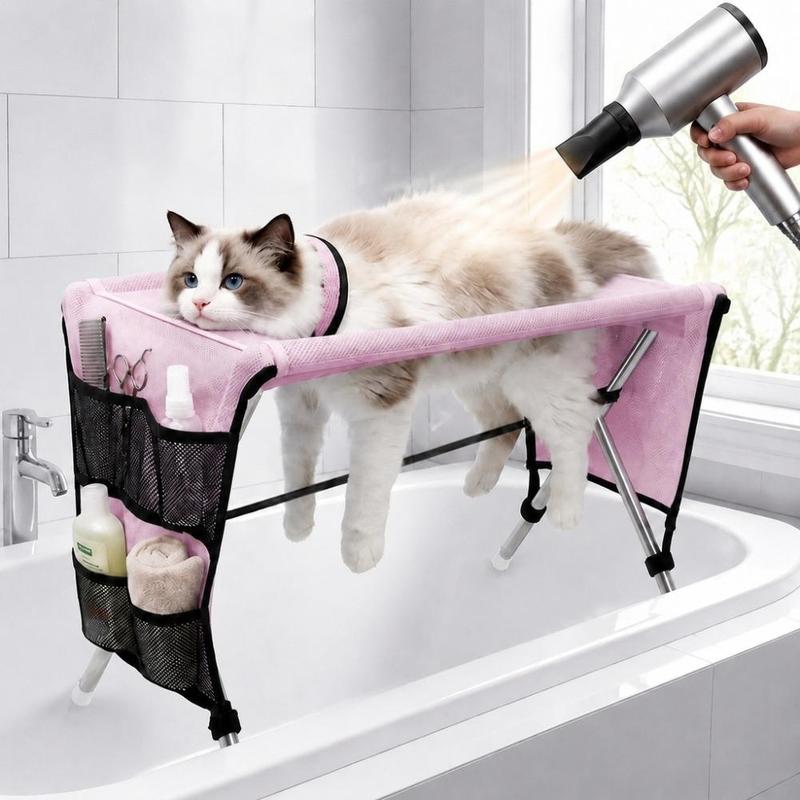 Folding Pet Grooming Hammock Quick Drying with Support Frame Pet Washing Station Anti-Scratch Detachable Dog Grooming Table