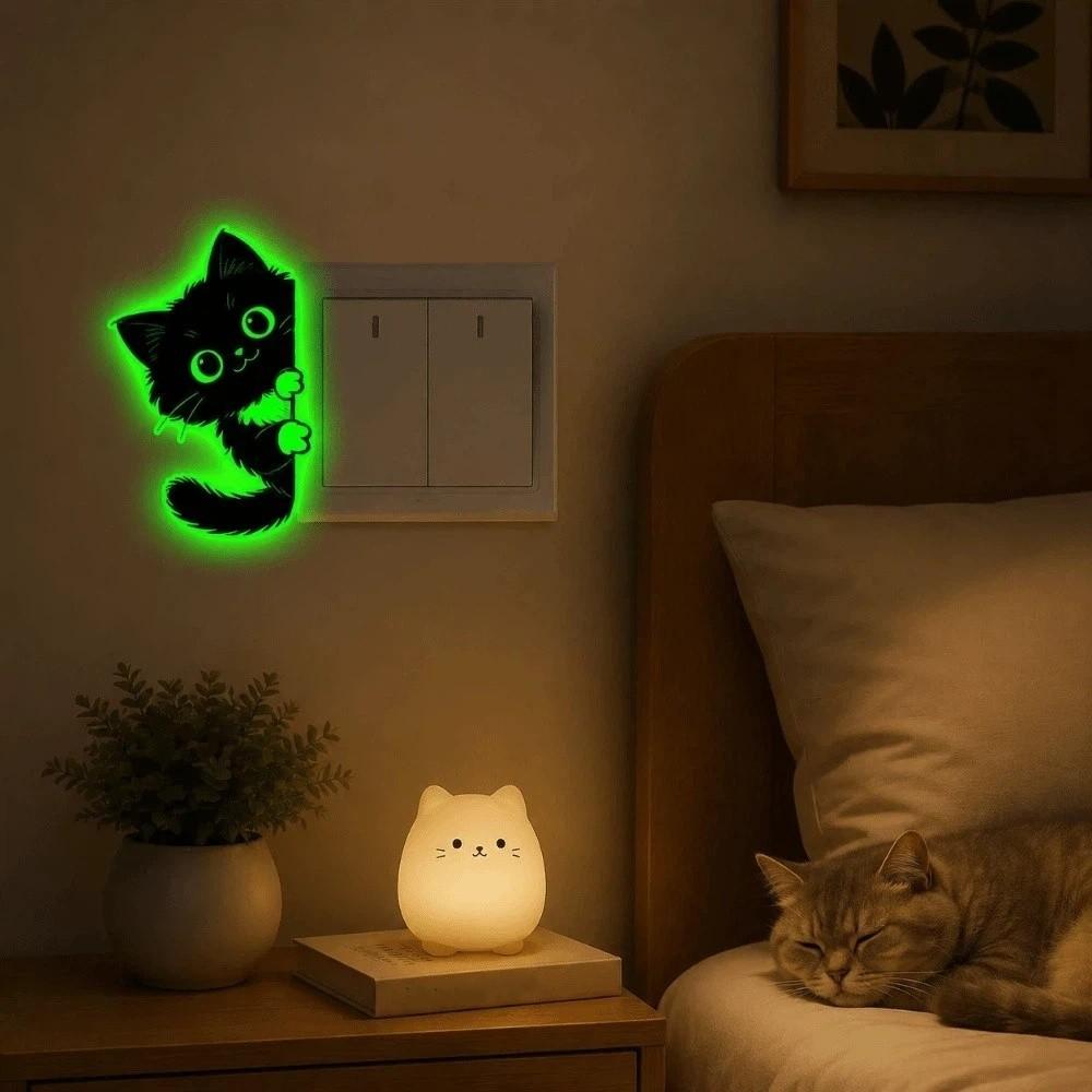 PVC Luminous Cat Wall Decals Self-Adhesive Cat Switch Stickers Glowing Cat Stickers Living Room