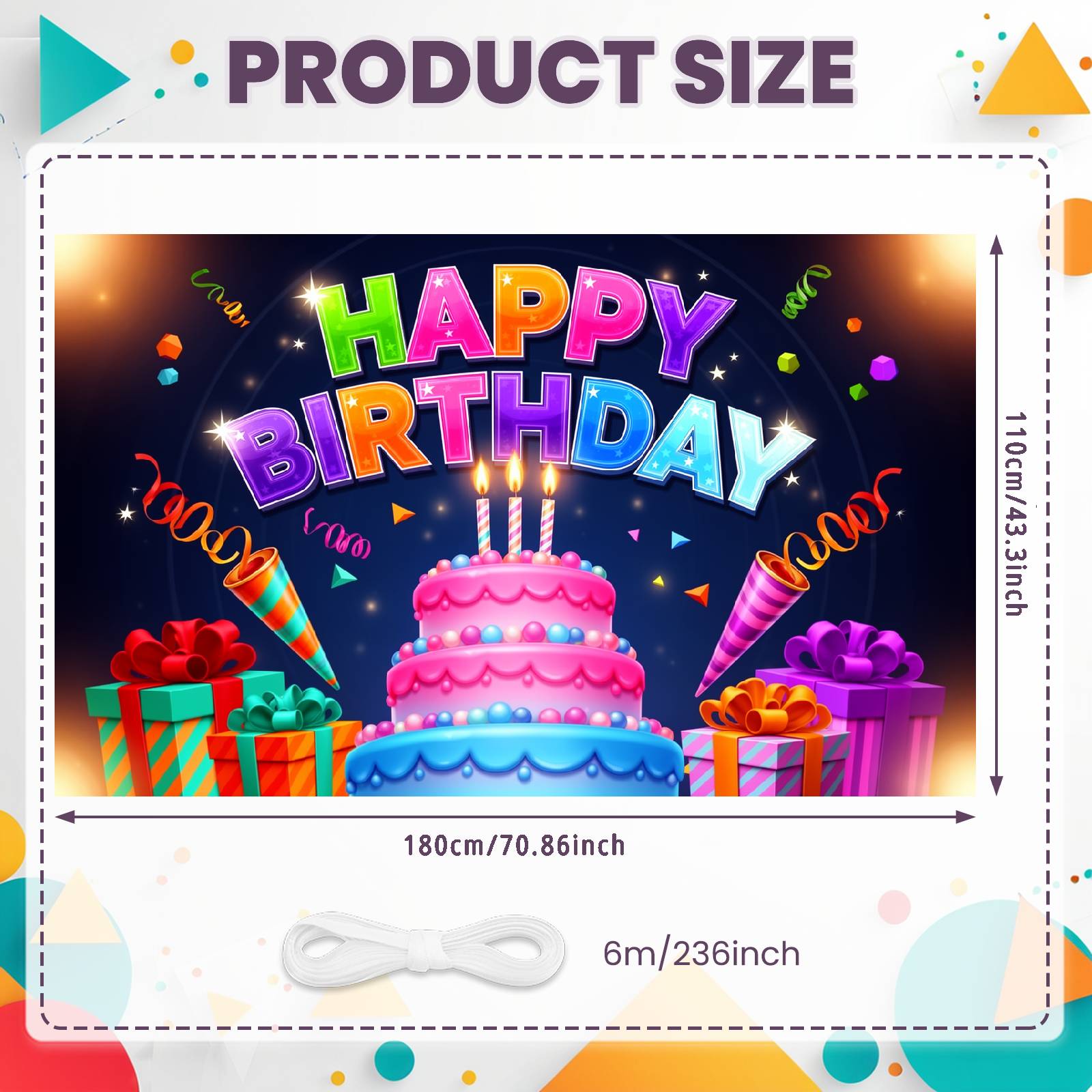 

Festive Birthday Banner Colorful Lettering Banner Joyful Birthday Banner Party Horns Birthday Event Backdrop For Party Venue