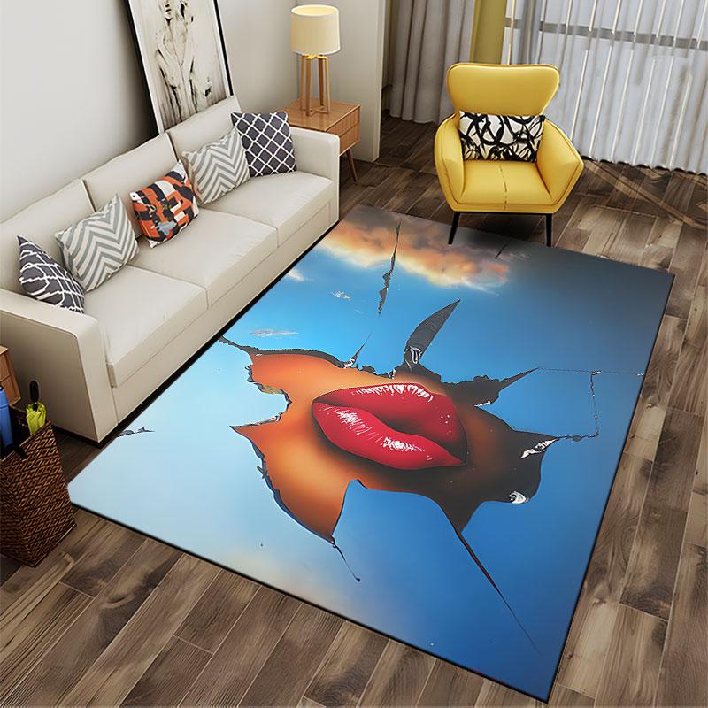 Red Lips and Sky Art Carpet suitable as a non-slip mat for the living room or bedroom sofa