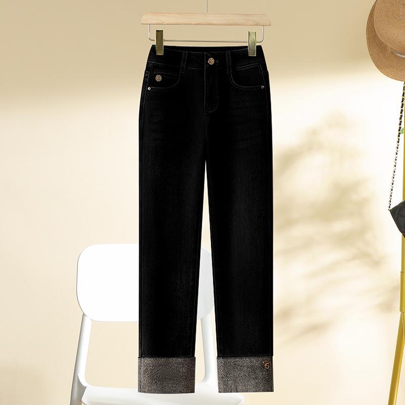 Women's Slimming Thicken Straight-Leg Nine-Point Cigarette Jeans - Autumn/Winter 2024 Edition