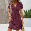 Women's Fashion Casual Twisted V-Neck Short Sleeve Solid Color Dresses