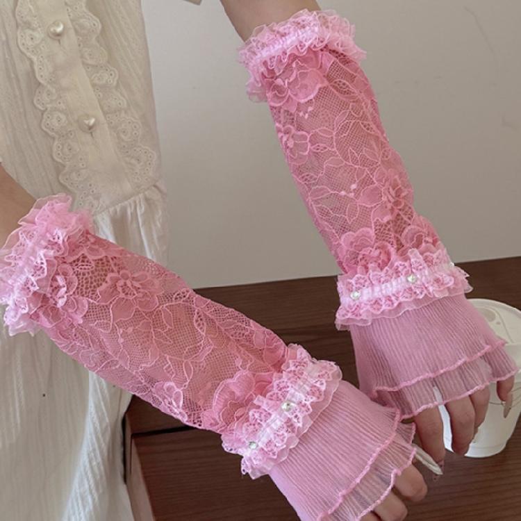 Delicate Rhinestones Embroidered Gloves Soft Nylon Arm Sleeves For Daily Fashion Evening Event