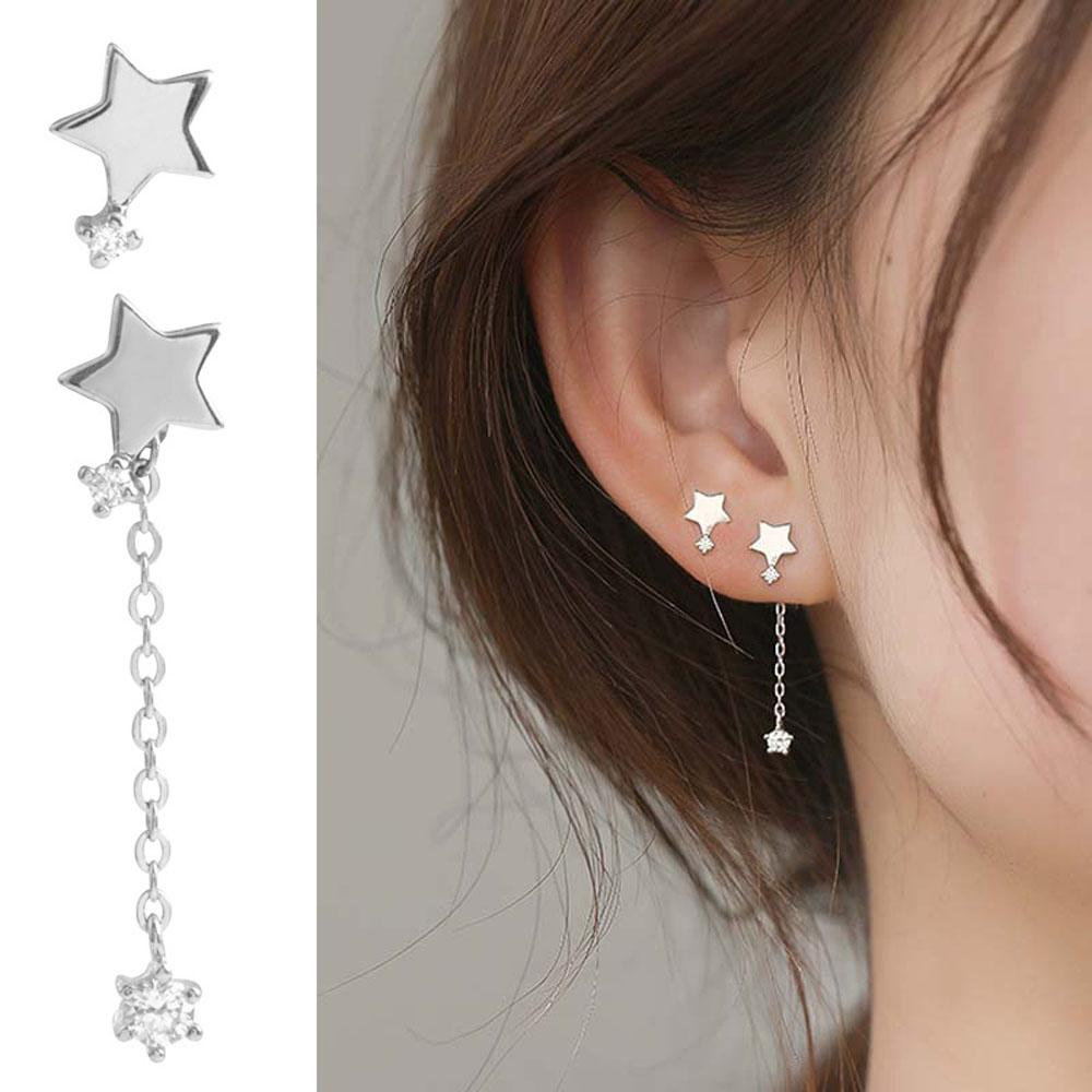 Girls Geometric Tassel Star Chic Stud Earrings Party Jewelry Drop Earrings Fashion Accessories