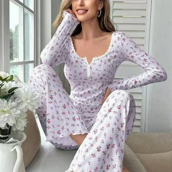 European & American Style Autumn/Winter Sexy Casual Long Sleeve Pajama Set for Women