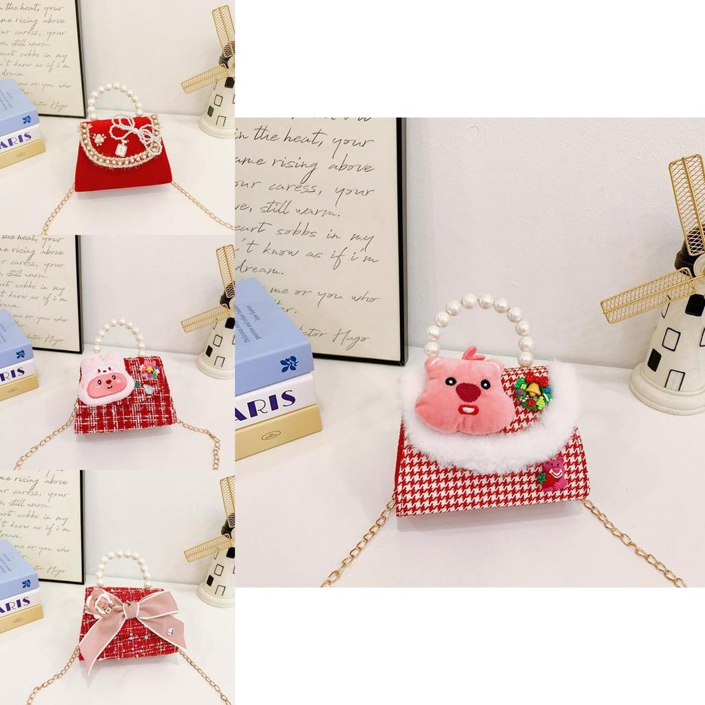 Melody Hello Kitty Puppen Dekor Schulter Crossbody Tasche Künstliche Perlenhenkel für den täglichen Gebrauch