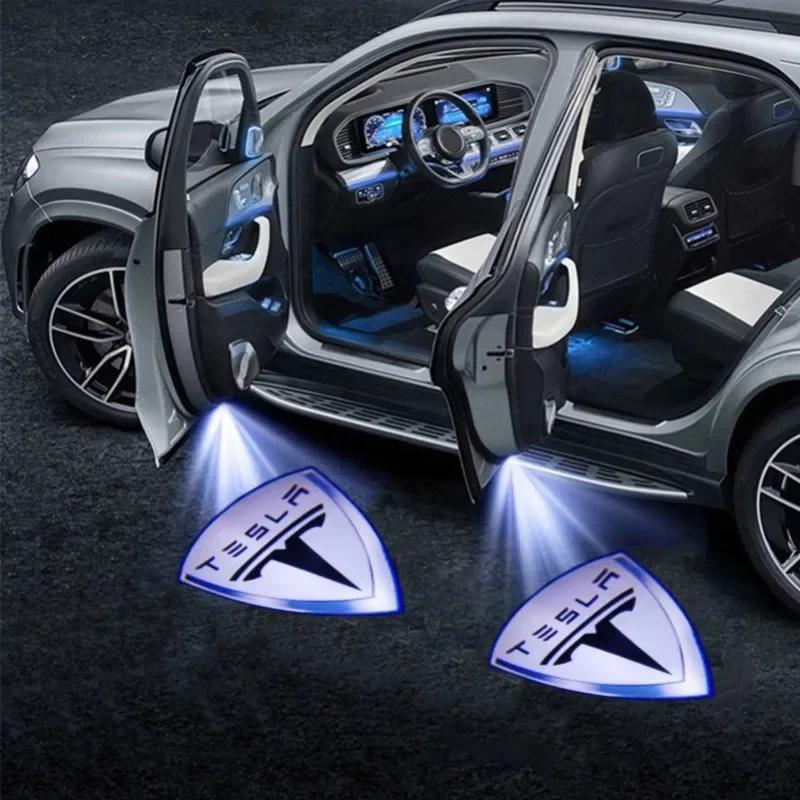 Car Sticker Tesla 2pcs Car Door Welcome Lights Projector Shadow Lamp Decor for Tesla Model S 2014-2019 Model 3 2018-2020 Model X