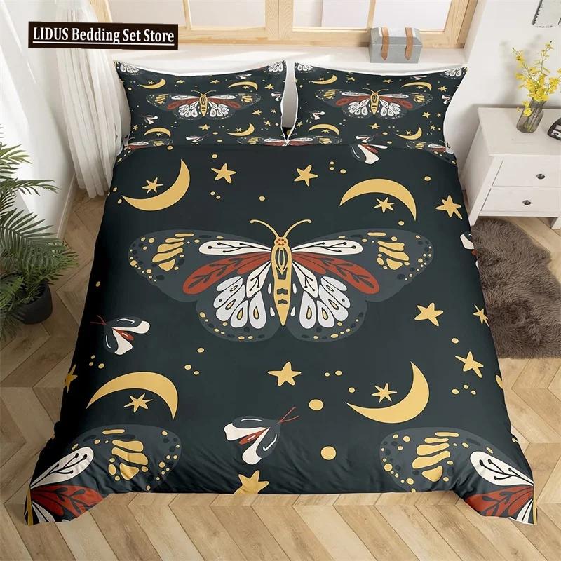 

Комплект постельного белья Death Moth Queen Size Gothic Skull Boho, черно-белый декоративный мягкий комплект постельного белья с изображением скелета EU single(135x200cm)