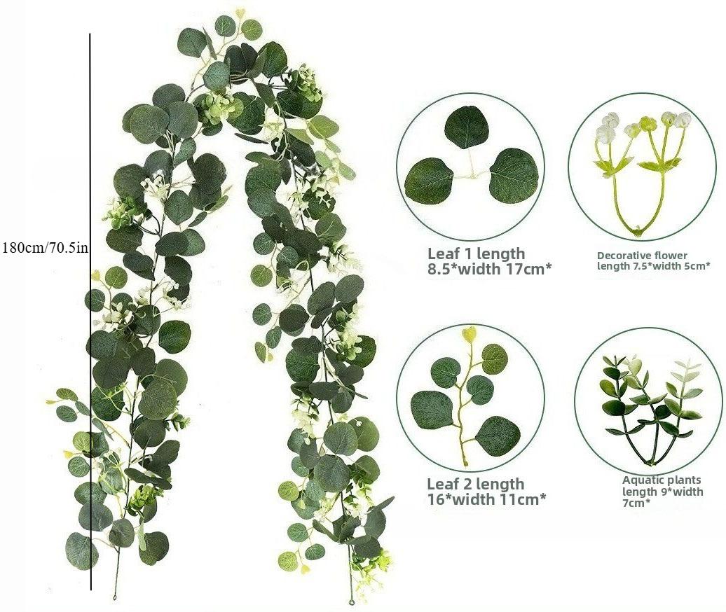 

1pcs Artificial Eucalyptus Wreath with White Flowers for Home Festival Wall Hanging Garden Wedding Backdrop Arch Party Decor