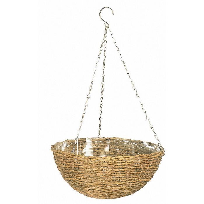 Panier suspendu - GARDEN ID Rustic - 35 cm - coque plastique (intérieur/extérieur) - Style rustique en osier - Suspension facile.