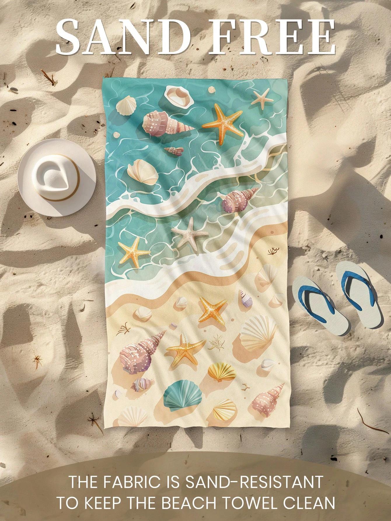 

Seashell Starfish Beach Towel Single Sided 2D Print Soft Quick Dry Microfiber Beach Towel Pool Beach Travel Decor Tropical Gift W40*H60(CM)